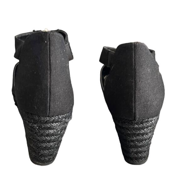 Ralph Lauren Black Espadrille Kelcie Cotton Linen Wedge Size 9 - Picture 5 of 8